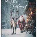 PHAMTE Merry Christmas Santa Reindeer Wall Art Decor Canvas 11x14, Winter Snowy Xmas Pictures Decorations, Cozy Rustic Farmhouse Holiday Framed Prints Artwork for Home Living Room Bedroom Decor