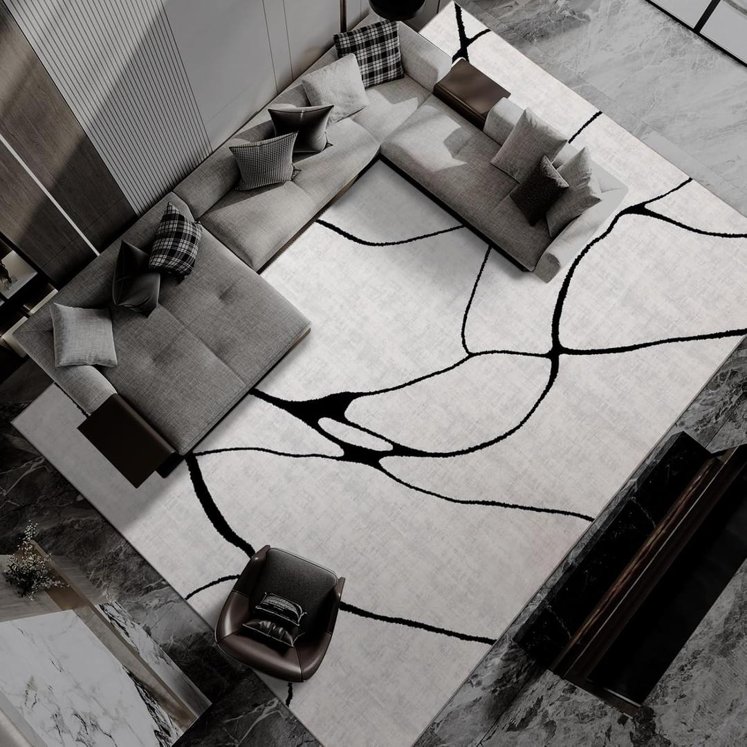 YIHOUSE Modern Washable Area Rug for Living Room Bedroom - Large Abstract Black and White Rug Non-Slip Ultra-Thin Home Decor (Warping, 9'x12') YIHOUSE Modern Washable Area Rug for Living Room Bedroom - Large Abstract Black and White Rug Non-Slip Ultra-Thin Home Decor (Warping, 9'x12')