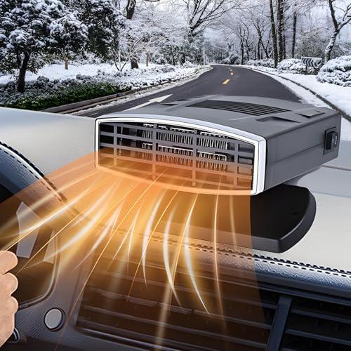Portable Car Heater & Defroster,12V Car Heater that Plugs into Cigarette Lighter,200W Fast Heating Car Defroster Defogger,360° Rotatable Car Heaters for Vehicle,Car,RV,SUV(Black&Silver)