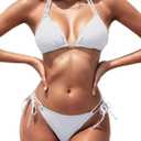 Zuvebamyo Women's Triangle Bikini Sets Two Piece Double Straps Halter Swimsuit Tie Side String Cheeky Bathing Suits (Medium, White)