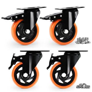 Caster Wheels, Heavy Duty 4 Inch Casters Set of 4, Locking Swivel Casters Wheels for Cart, Furniture and Workbench, Orange