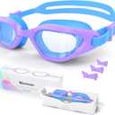 Kids Swim Goggles in Dual-Tone, Adjustable Nose Pads & Soft Silicone for Leak-proof(6-14), Clear Vision & Anti-Fog & Anti-UV (Light Purple)