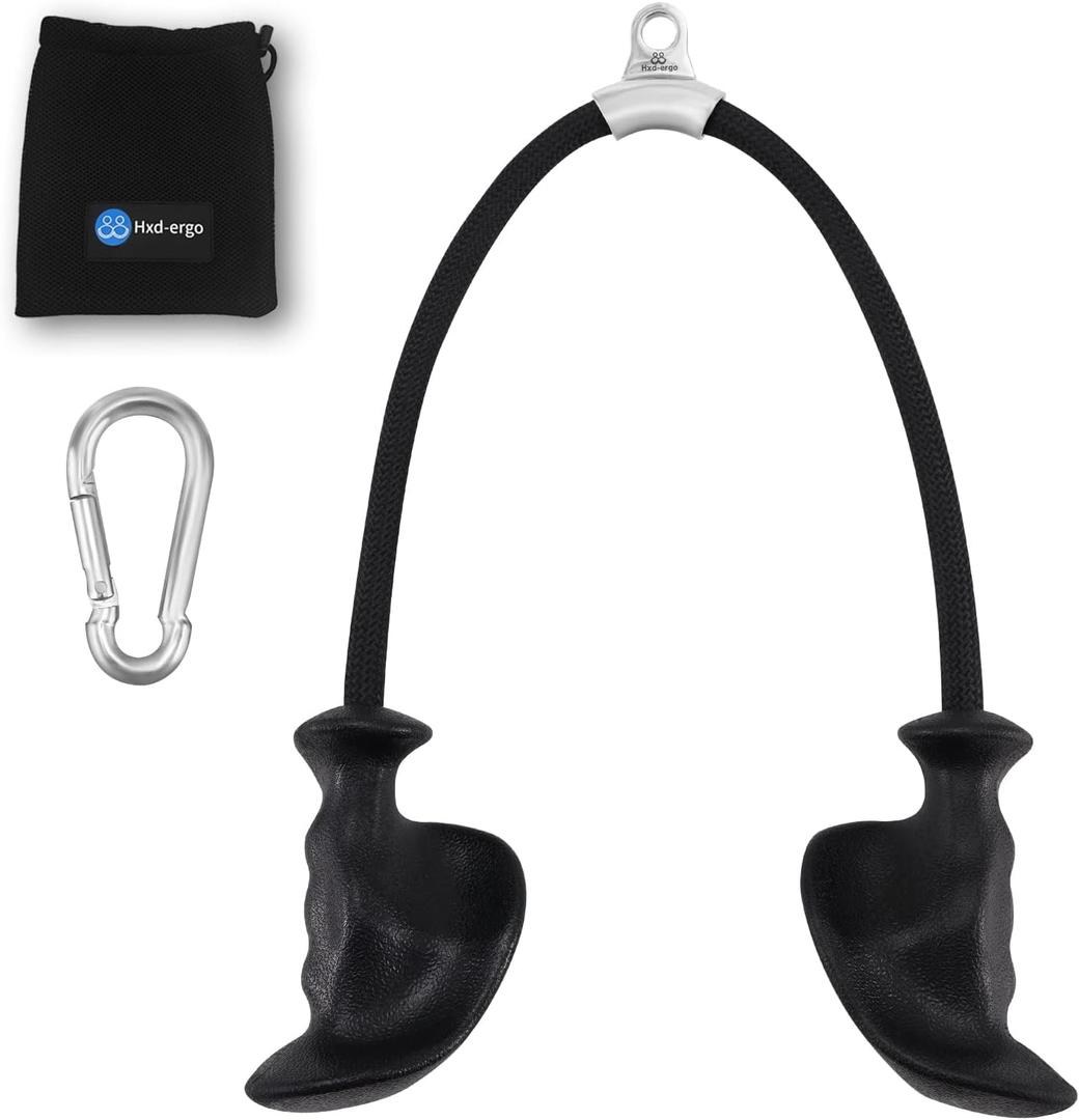 HXD-ERGO Tricep Rope with Ergonomic Handles, 36 Inch Tricep Pull Down Rope for Cable Machine, Pulley System, Triceps Rope Cable Attachment for Gym, Home (Black)
