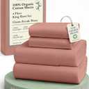 LANE LINEN 100% Organic Cotton Fully Elasticized King Sheet Set, Low Pilling Fade Resistant Machine Washable Naturally Cooling King Bedding Set, Mercerized Soft & Comfy Cotton Sheets  Rose Dawn