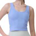 AMRIY Women Tank Top Built in Bra Scoop Neck Workout Tops Ribbed Sports Bra Padded Seamless Crop Tops XL