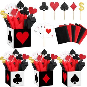 Zhanmai 12 Sets Casino Party Decorations Casino Favor Boxes (6 x 6 x 6 In) Casino Centerpiece Sticks Casino Themed Party Supplies Game Night Decorations for Birthday Party Centerpieces