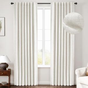 INOVADAY 100% Blackout Curtains 90 Inches Length 2 Panels Set, Back Tab/Rod Pocket Linen Black Out Curtains for Bedroom, Thermal Insulated Window Drapes - Ivory, W50 X L90 (50"W x 90"L (Pack of 2), #26 Ivory)