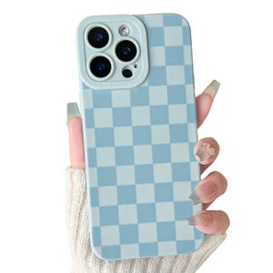 Lovmooful for iPhone 12 Pro Case Cute Lattice Plaid Design-Light Blue