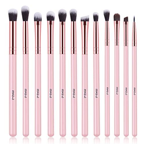 MSQ Eye Makeup Brushes Set with Soft Synthetic Hairs & Real Wood Handle for Eyeshadow, Eyebrow, Eyeliner, Blending (Pink), 7 pcs