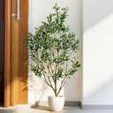 5FT Artificial Olive Tree with Realistic Leaves & Natural Trunk, Faux Silk Olive Plant in White Planter, Tall Fake Tree for Modern Home Office Living Room Entryway Corner Decor, Maintenance Free