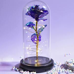 Dome Led Light,Galaxy Rose in Glass Dome Night Light, Gifts for Women Men Kids, Led Lights String On Flower, Crystal Rose for Valentine's Day, Mother's Day, Birthday, Purple