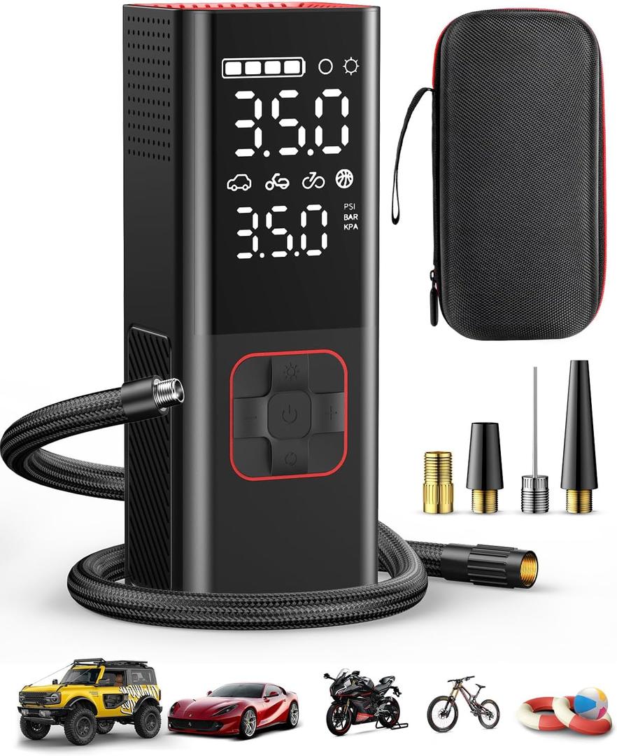 Tire Inflator Portable Air Compressor 20000mAh & 4X Faster Cordless Tire Pump for Car, Bicycle, Motorcycle, Ball, with Tire Pressure Gauge and Storage Bag (New Upgraded) (Small)