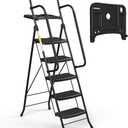 HBTower Step Ladder, Folding Step Stool with Wide Anti-Slip Pedal, Sturdy Steel Ladder, Convenient Handrail, Lightweight, Portable Steel Step Stool