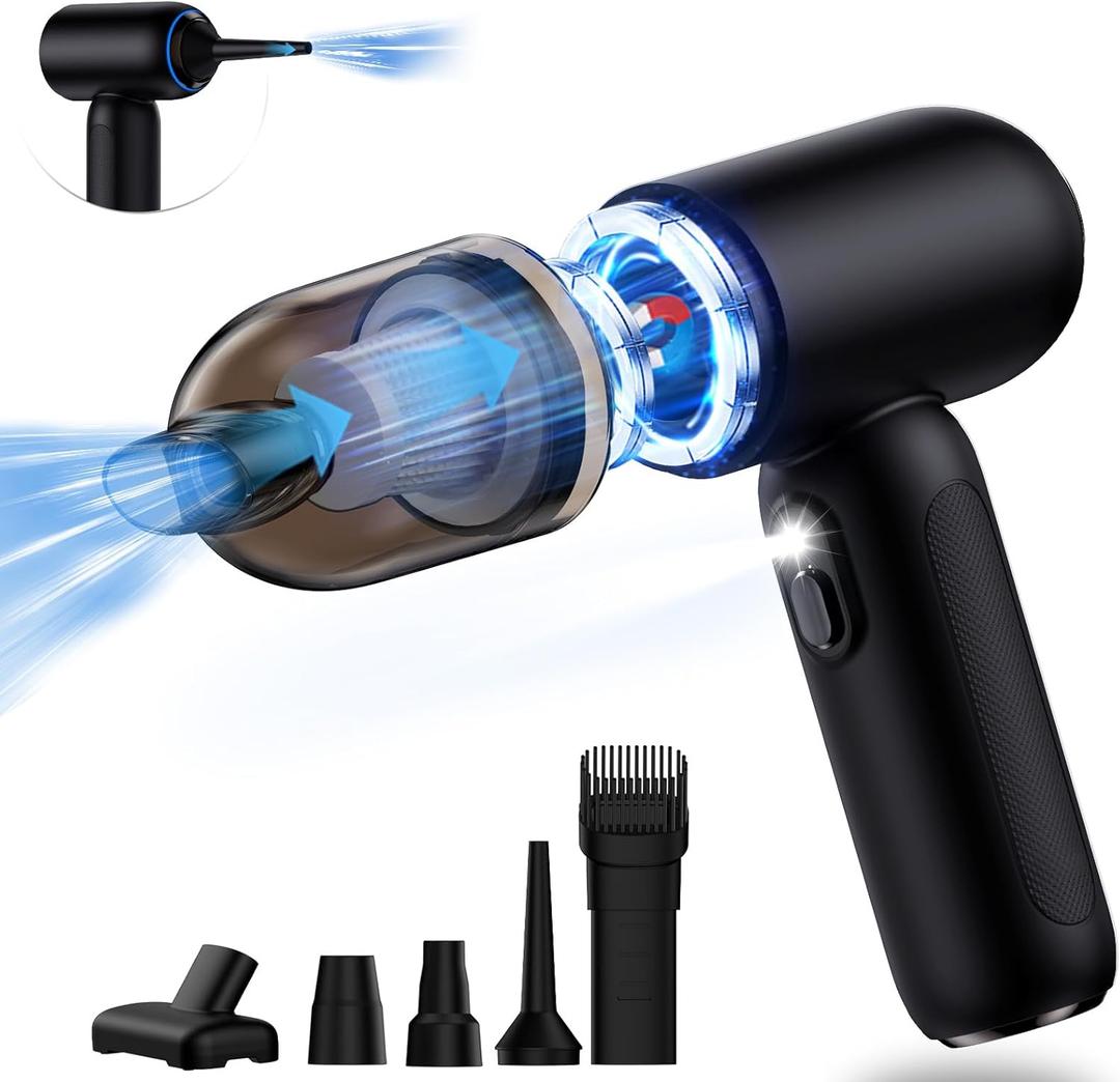 Handheld Car Vacuum Cleaner Cordless, 21000PA High Power Car Vacuum Cleaner & Air Duster/Blower, Portable Vacuum with Magnetic Dust Collection Bin, LED Light, 2 Gear Hand Held Vacuum for PC