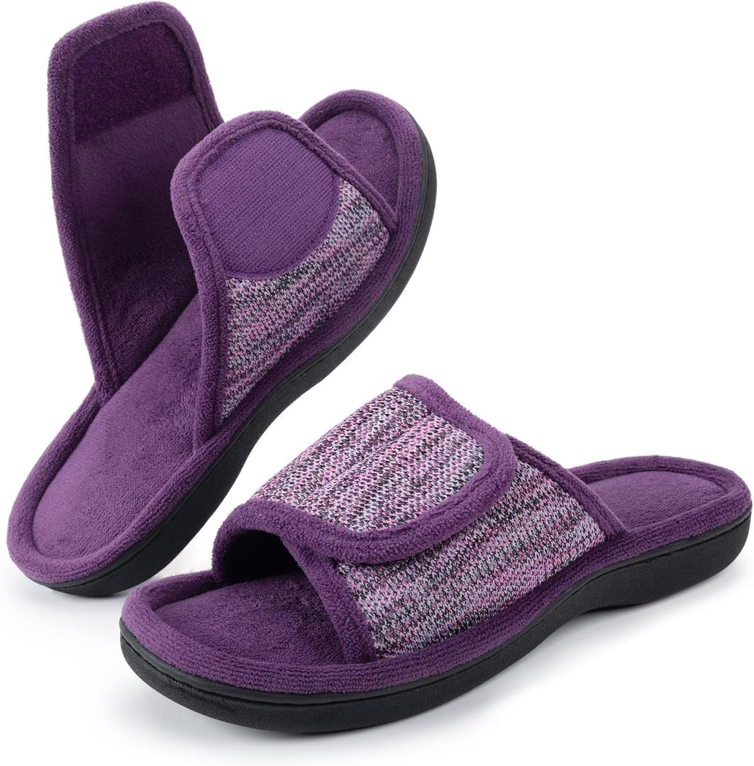 RockDove Women's Adjustable Wrap Memory Foam Slide Slipper (7-8, Eggplant)