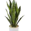 Fake Snake Plant, 27in Artificial Plant with White Pot Realistic Leaves, Low Maintenance Potted Plant for Indoor Decor, No Watering Needed, Perfect for Home, Office & Pet Areas