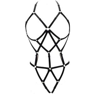 LIVE4COOL Women Harness Cupless Cage Bra Set Elastic Lingerie for Women Adjustable Hollow Out Strappy Set Sexy Strap Belt (Black 1)
