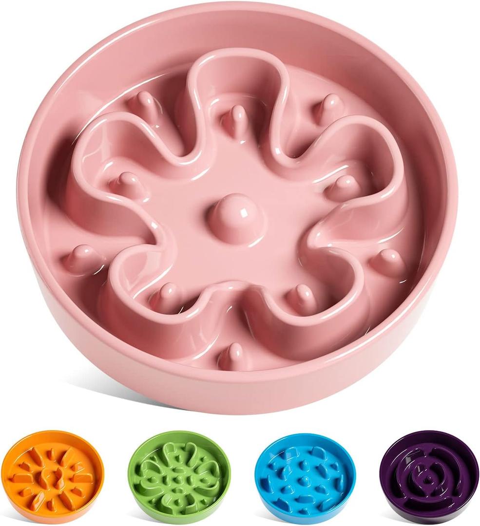 LE TAUCI Slow Feeder Dog Bowls Ceramic, 1.5 Cups Dog Food Bowl, Puppy Slow Feeder Dish for Fast Eaters, Pink Bloom