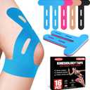 16 PCS Kinesiology Tape for Knees, 4 Colors Knee Support Tape, Precut Knee Tape for Knee Stability, Athletic Tape, Kinetic Tape for Knee (Black, Skin Color, Rose Red, Light Blue)