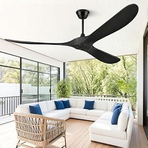 BOOSANT 60" Ceiling Fans Without Light, Solid Wood Ceiling Fan with Remote Control and Quiet DC Motor, Ceiling Fan no Light 3 Blades, Outdoor Ceiling Fans for Patios without Lights