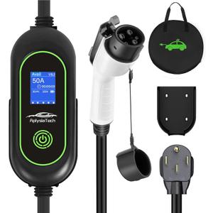 Level 2 Fast EV Charger, 240V, 50Amp, 12KW Adjustable Current & Schedule Charging,Home Wall Mount Electric Vehicle Charging Station,SAE J1772 Charger, NEMA14-50P with 25ft Premium Cable.