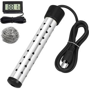 1500W Immersion Water Heater with Digital LCD Thermometer & Stainless Steel Guard  Fast Heating for Bathtub, Travel Camping Mini Pool, Bucket | Safe & Portable Heat 5 Gallons of Water in Minutes
