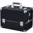 Joligrace Makeup Train Case Large 6 Tray Professional Organizer Box - Cosmetic Make Up Carrier with Lock & Key Carrying Strap for Studio Artist & Stylist Black Rhinestone