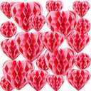 Yexiya 32 Pieces Honeycomb Balls Valentines Pom Poms Red Paper Honeycomb Ball Decorations Hearts Tissue Paper for Wedding, Valentine's Day, Engagement, Bridal Shower (Red Pink White Blocking)