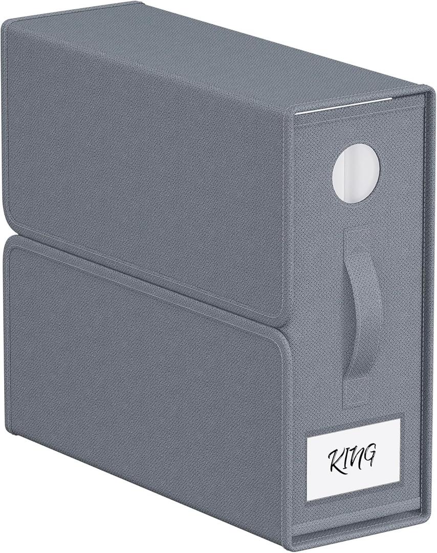 TRZZ 1-Pack Bed Sheet Organizers and Storage, Foldable Linen Bins with Window and Labels, Bedding Holder for Queen/King Duvet Covers, Keeps Bedding Neatly Organized and Accessible (Grey)