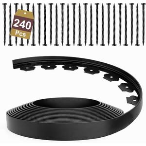 Landscape Edging 1.5 Inch Tall 200FT with 240 Stakes, Ribbed Garden Edging