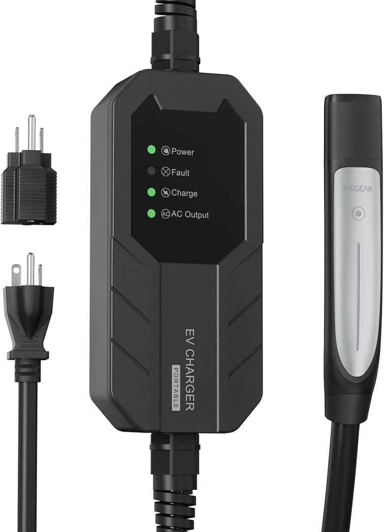 MEGEAR 16 Amps Level 1-2 Tesla Charger, NEMA 6-20 Plug with NEMA 5-15 Adapter, Portable Electric Car Charger Compatible with Tesla Models X/Y/3/S and Cybertruck