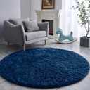 FJZFING Navy Blue Round Rug Ultra-Soft Plush Modern 7x7 Circle Area Rug for Kid's Bedroom, Fluffy Shag Circular Rug for Nursery Room, Non-Slip Home Decor Cute Navy Blue Carpet for Teen's Room