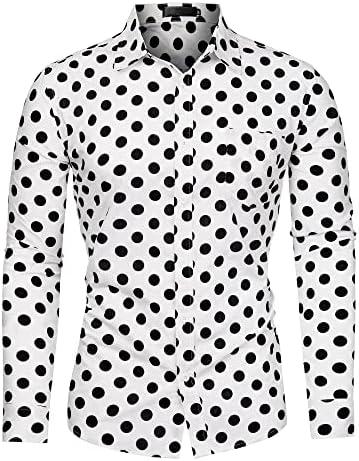 uxcell Men's Shirts Polka Dots Long Sleeve Slim Fit Printed Dress Button Down Shirt XL