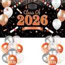 Black and Orange Class of 2026 Banner, Large Congratulations Banner Backdrop, Graduation Party Decorations 2026 for Indoor, Outdoor, High school, College Congrats Grad Celebrations Supplies