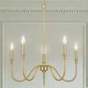 5 Light Farmhouse Brass Chandelier Light Fixture, Modern Pendant Lighting for Kitchen, Dining & Living Room, Brushed Gold Finished