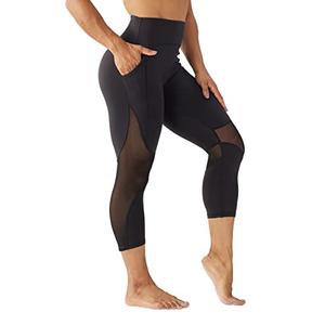 ONGASOFT High Waisted Yoga Capris Pants for Women Running Workout Mesh Leggings Side Pockets Squat Proof Tummy Control S