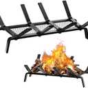 cyrico Fireplace Grate with Ember Retainer, 17 Inch Fireplace Log Grate Solid Cast Iron 1/2” Bar Fire Place Holder for Fire Pit Indoor Chimney Hearth Wood Stove Outdoor Burning Rack Camping