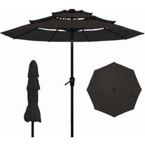 9FT 3 Tiers Patio Umbrella With Auto Tilt And Crank, Outdoor Table Market Umbrella with 8 Sturdy Ribs for Garden, Lawn, Deck, Backyard and Pool