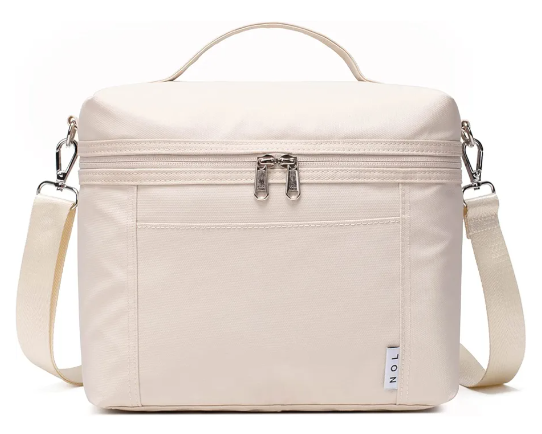 NOL Natural Organic Lifestyle Insulated Lunch Bags for Women Cooler Bag Lightweight Nylon Waterproof Lunch Box For Work（Medium, Cream