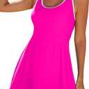 Aleumdr Women One Piece Swimsuit Skirt Tummy Control Bathing Suit Color Block Swim Dress Swimwear with Pockets (Medium, Hot Pink)