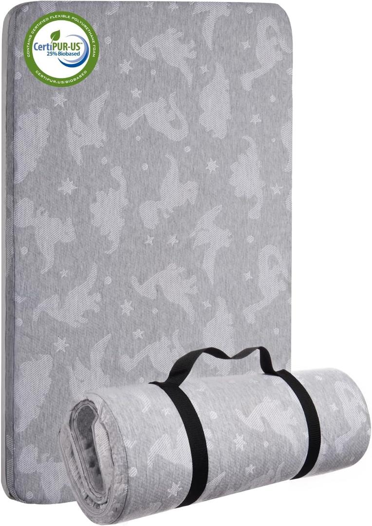 Lilian&Gema Pack and Play Mattress 38"x26", Portable Crib Mattress for Playpen, Pack N Play Mattress Topper, Soft Breathable Mini Crib Mattress with Waterproof Washable Cover for Baby Toddler (Grey)