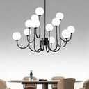 High Ceiling Living Room Chandeliers with Glass Globe Bubble,Large 12 Lights Black Modern Mid-Century Sputnik Light Fixture for Dining Room Master Bedroom Staircase Pendant Light