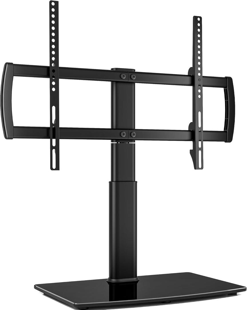 Universal Swivel TV Stand/Base Table Top TV Stand 32 to 65 inch TVs 80 Degree Swivel, 4 Level Height Adjustable, Heavy Duty Tempered Glass Base, Holds up to 88lbs Screens, HT04B-002 (32"-65" SWIVEL TV STAND)