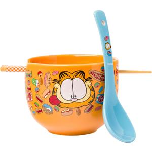 Silver Buffalo Garfield Hungry Junk Food Ceramic Ramen Noodle Rice Bowl with Chopsticks and Spoon, Microwave Safe, 20 Ounces Silver Buffalo Garfield Hungry Junk Food Ceramic Ramen Noodle Rice Bowl with Chopsticks and Spoon, Microwave Safe, 20 Ounces