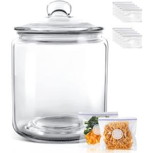Masthome Large Glass Jar, 1 Gallon Glass Jar with Lid, Airtight,Dishwasher Safe,Wide Mouth Storage Canister for Pasta, Flour, Nuts, Cookies, & More-Send 15 Food Storage Bags