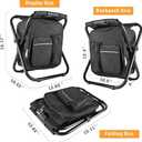 Kikerike Backpack Stool Cooler Chair Heavy Duty 300 LBS Max Load Portable Lightweight Folding Fishing Cooler for Camping Hunting Fishing - Black