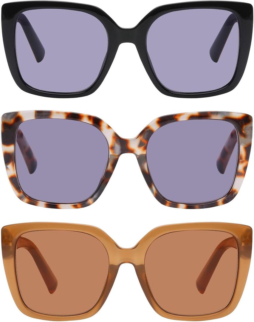 DOOViC 3 Pack Oversized Reading Glasses for Women Blue Light Blocking Square Stylish Computer Readers
