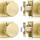 Haidms Gold Door Knobs Interior Privacy, Heavy Duty Square Brushed Gold Interior Door Knobs for Bedroom Bathroom, Brushed Brass Door Knob (2 Pack)