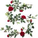 Thiccywoov Valentine Rose Vine Artificial Flower Garland Fake Flower 6ft Artificial Floral Garland Fake Rose Silk Floral Hanging for Wedding Party Ceremony Outdoor Decor(Red + White,1 Pack)