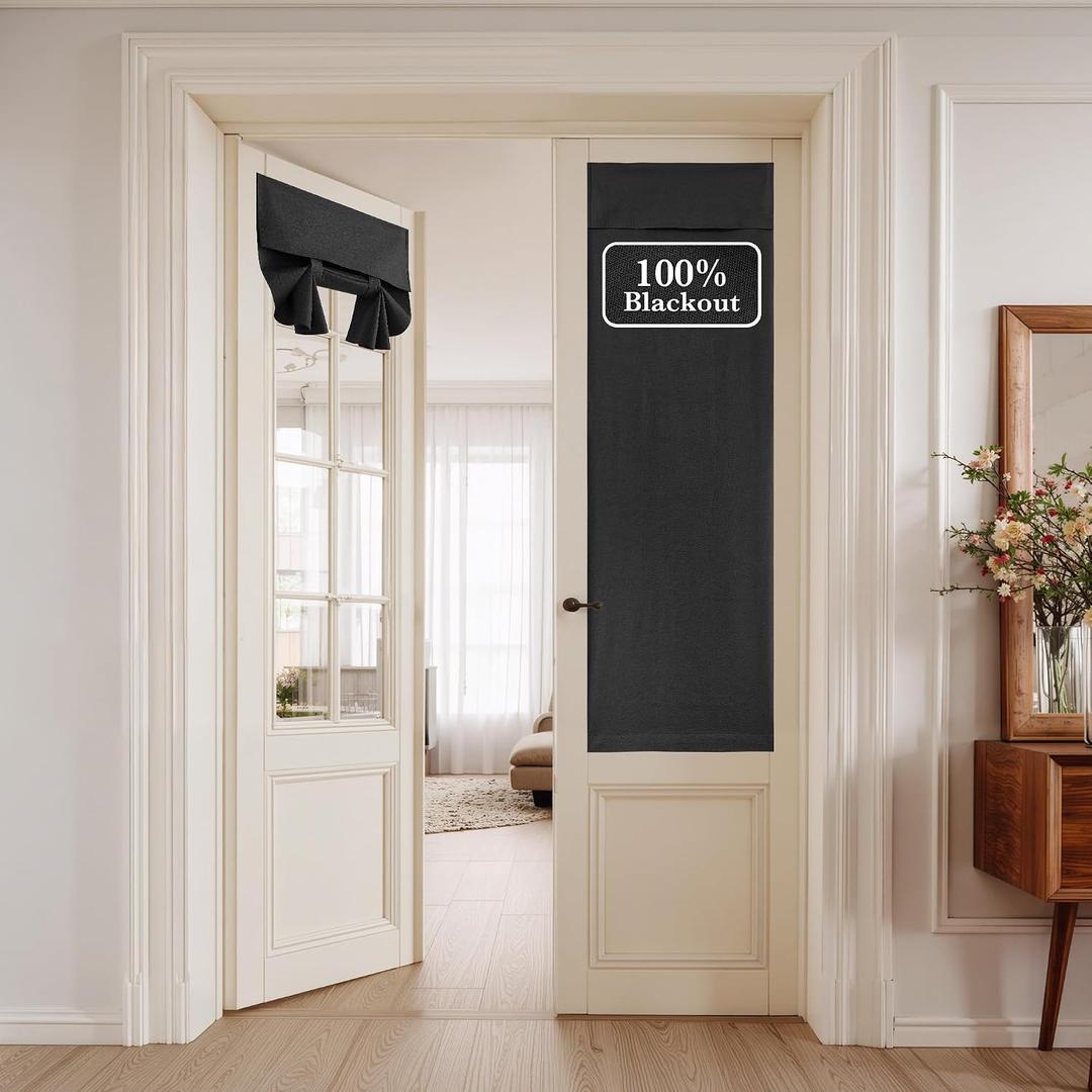 NICETOWN Black 100% Blackout Linen French Front Door Curtain for Window, 26"W x 69"L